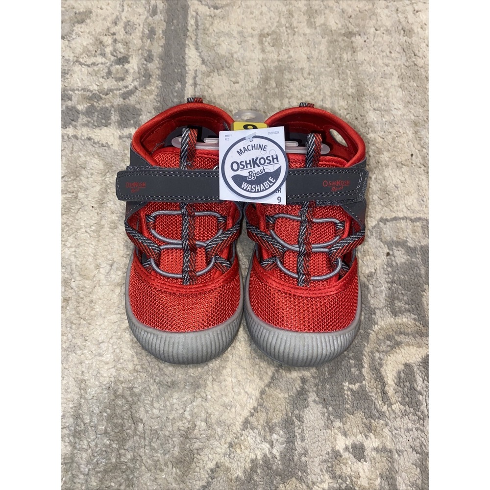OshKosh B'gosh Toddler Boys Sz 9‎ Red Gray Bump Toe Sneakers New
